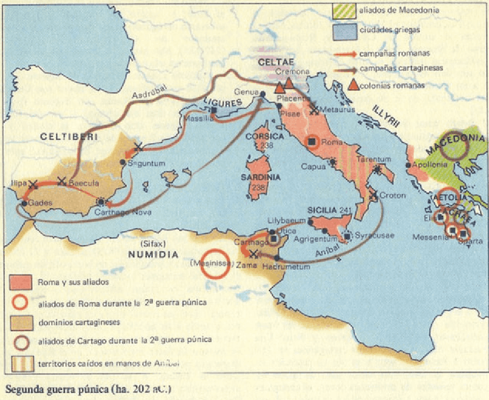 Mapa de la segunda Guerra Púnica
